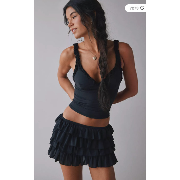 NWT Urban Outfitters Out From Under Cammy Ruffle Trim Micro Skort Small Black - Picture 1 of 8
